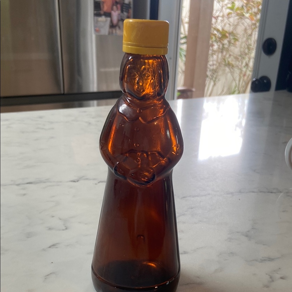 Amber Glass Bottle with Yellow Cap vintage maple syrup